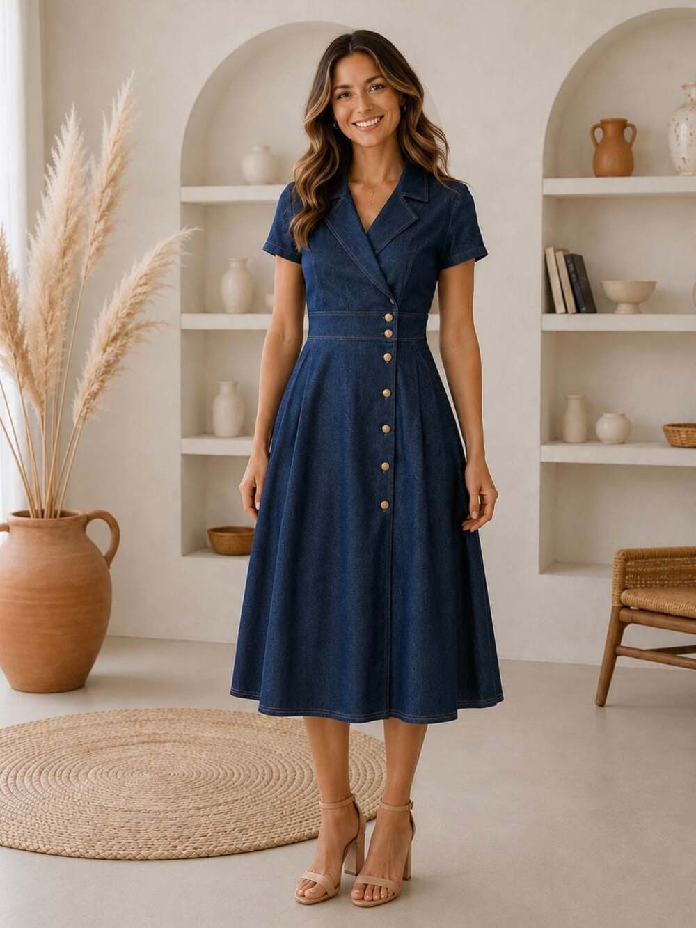 Shelby & Palmer Denim Button Front Midi Dress Size 6